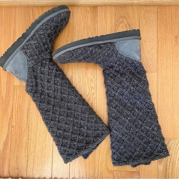 UGG Tall Fold Over Lattice Cardy Knit Button Boots Gray Women’s 8 Winter Warm - Picture 2 of 12